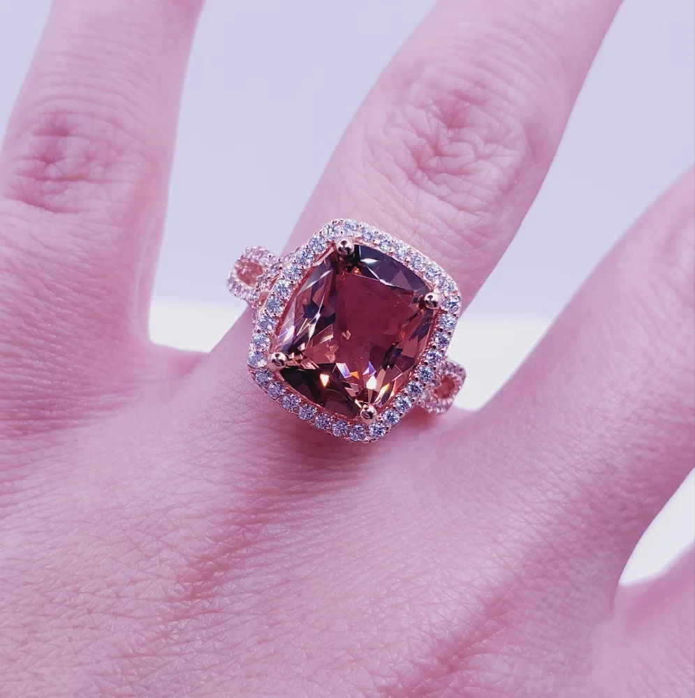 18k Rose Gold - 925 Brown Morganite Halo Ring